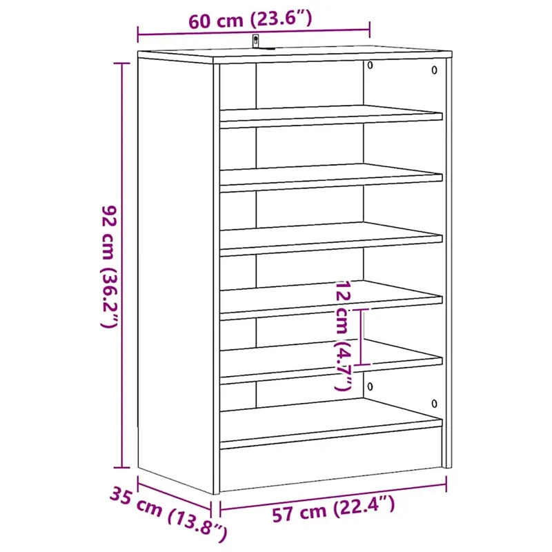 Armoire à chaussures moderne avec 6 étagères ouvertes 60 x 35 x 92 cm en bois d'ingénierie chêne artisanal 02_0050914