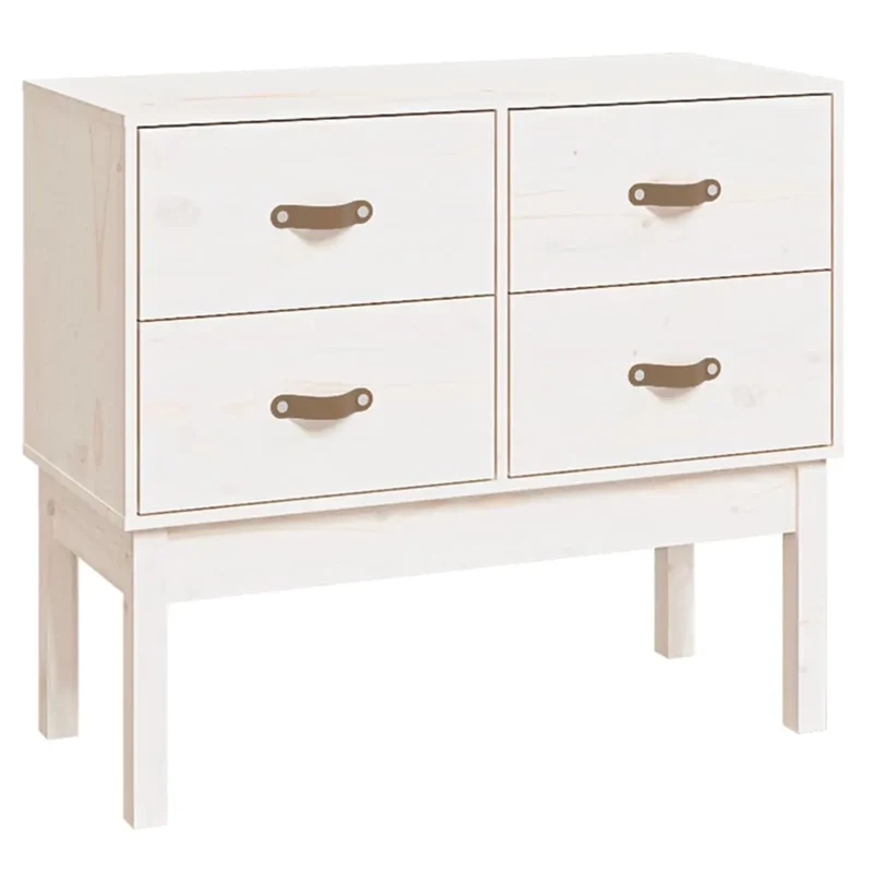 Armoire console blanche moderne 90 x 40 x 78 cm rangement pratique style rustique en bois de pin blanc 02_0048453