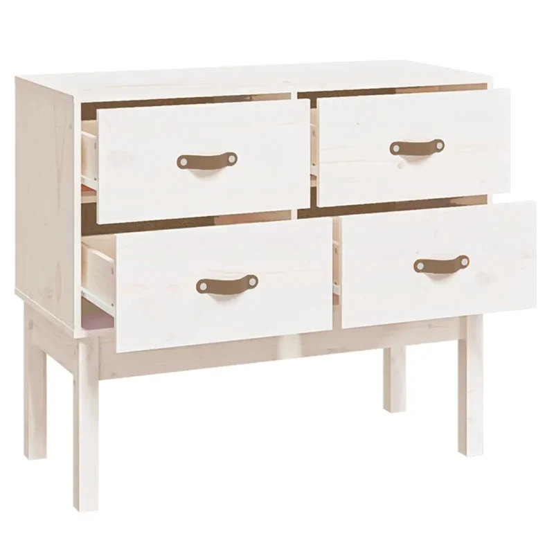 Armoire console blanche moderne 90 x 40 x 78 cm rangement pratique style rustique en bois de pin blanc 02_0048453