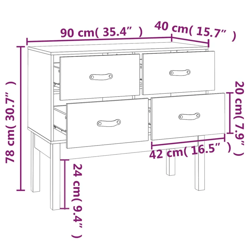 Armoire console blanche moderne 90 x 40 x 78 cm rangement pratique style rustique en bois de pin blanc 02_0048453