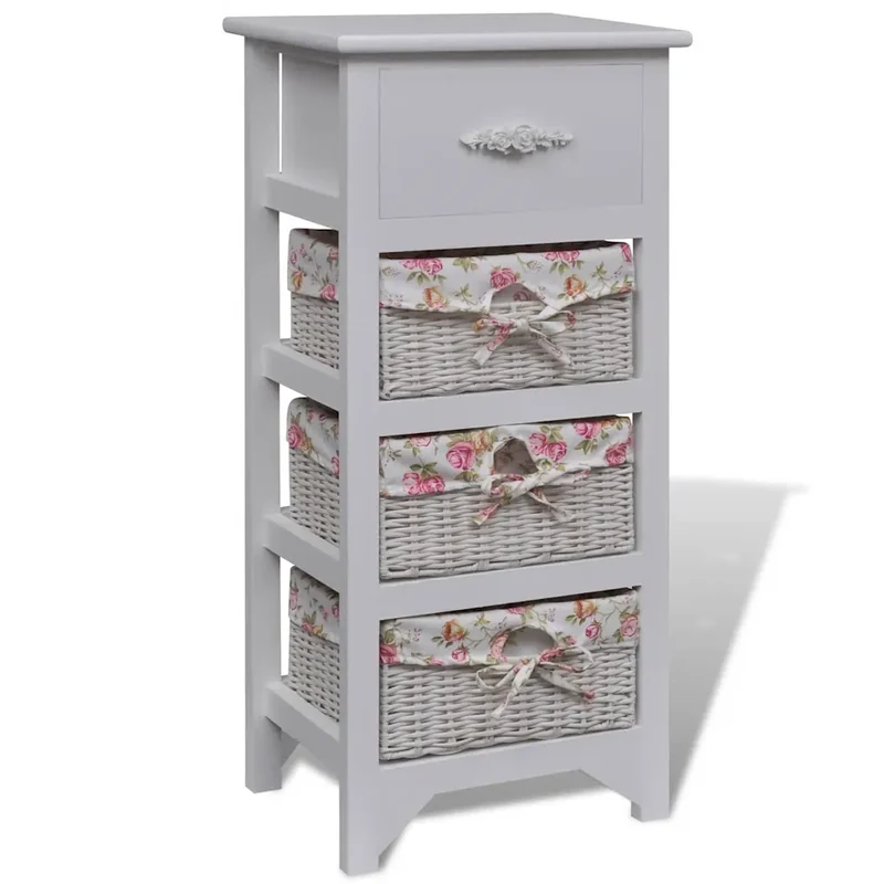 Armoire avec 1 tiroir et 3 paniers pour rangement pratique 35 x 27 x 73,5 cm en bois de paulownia blanc 02_0046259