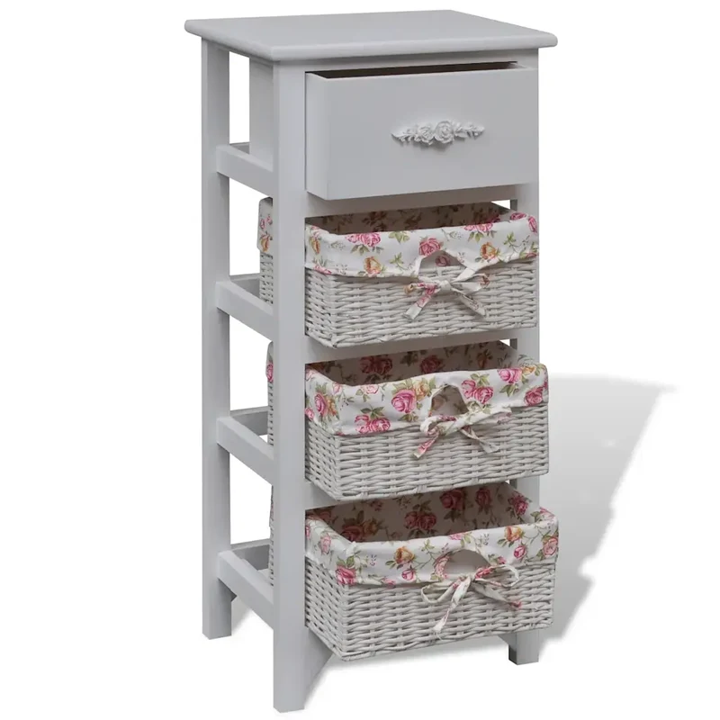 Armoire avec 1 tiroir et 3 paniers pour rangement pratique 35 x 27 x 73,5 cm en bois de paulownia blanc 02_0046259