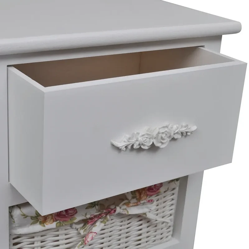 Armoire avec 1 tiroir et 3 paniers pour rangement pratique 35 x 27 x 73,5 cm en bois de paulownia blanc 02_0046259