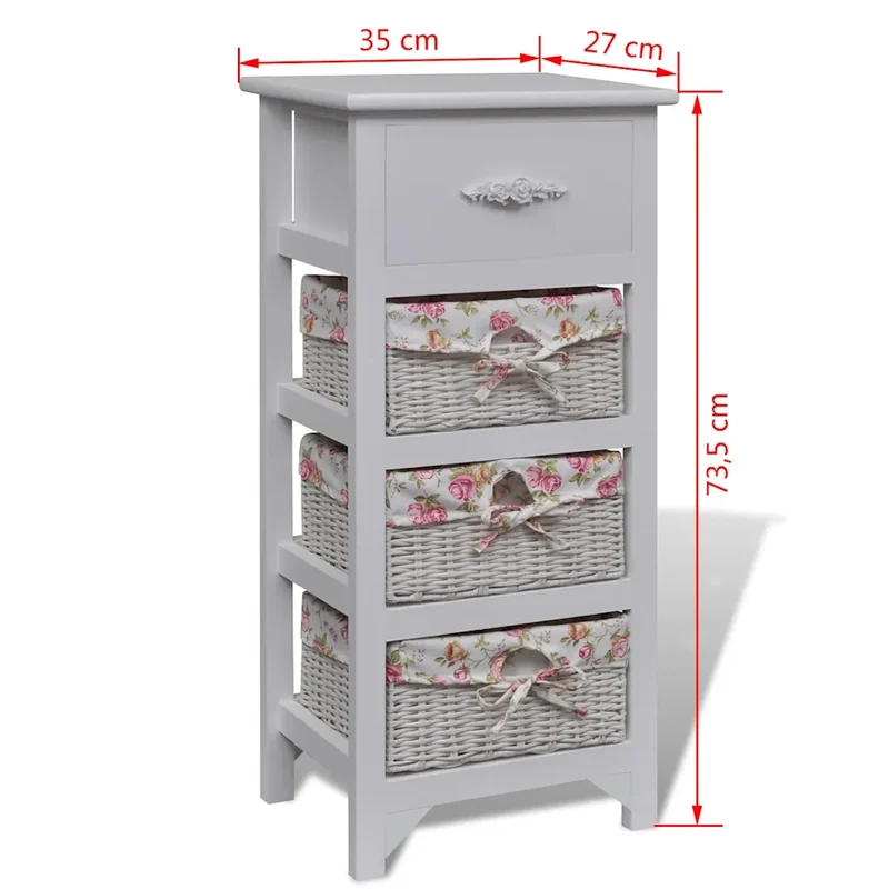 Armoire avec 1 tiroir et 3 paniers pour rangement pratique 35 x 27 x 73,5 cm en bois de paulownia blanc 02_0046259