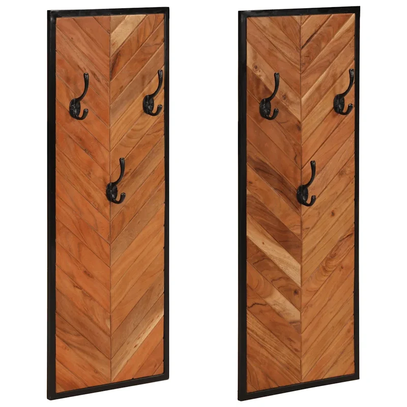 Lot de 2 porte-manteaux muraux design pratique 35 x 1 x 90 cm en bois massif acacia 02_0047571