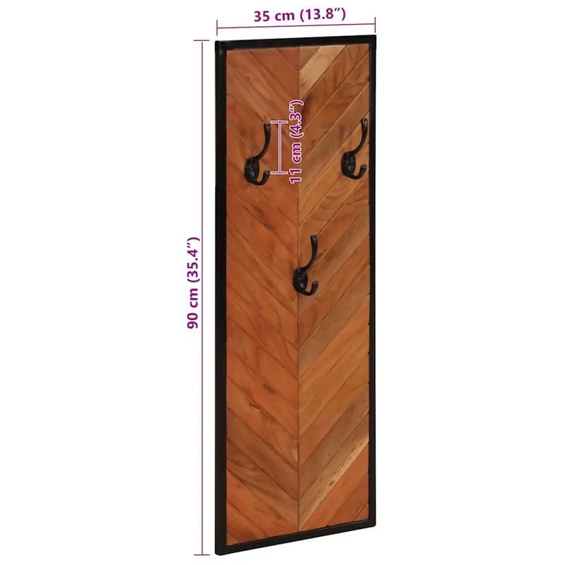 Lot de 2 porte-manteaux muraux design pratique 35 x 1 x 90 cm en bois massif acacia 02_0047571