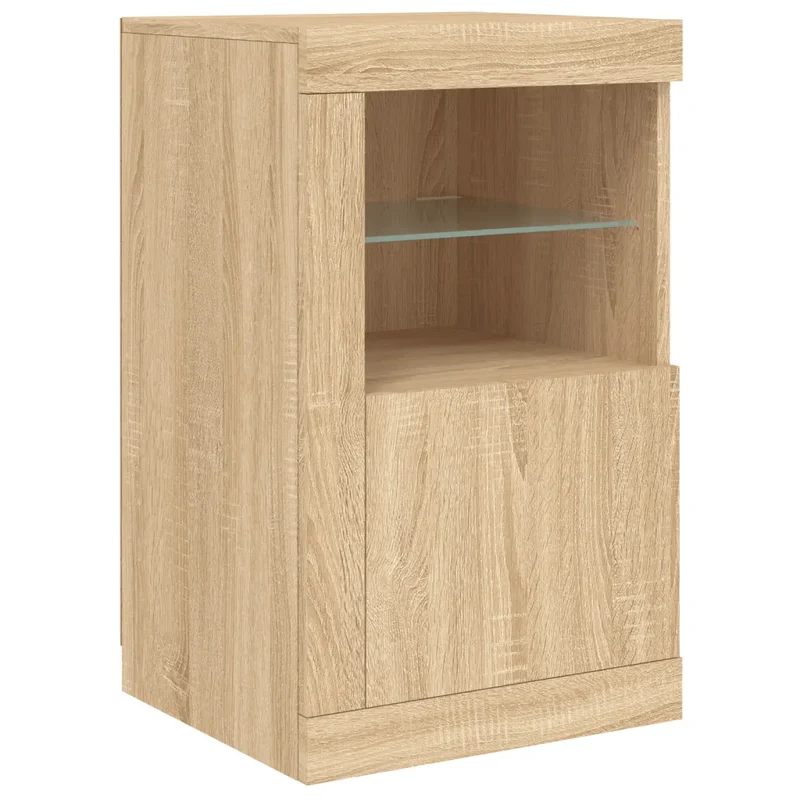 Lot de 2 armoires latérales modernes avec lumières LED 41 x 37 x 67 cm en bois d'ingénierie chêne sonoma 02_0049368
