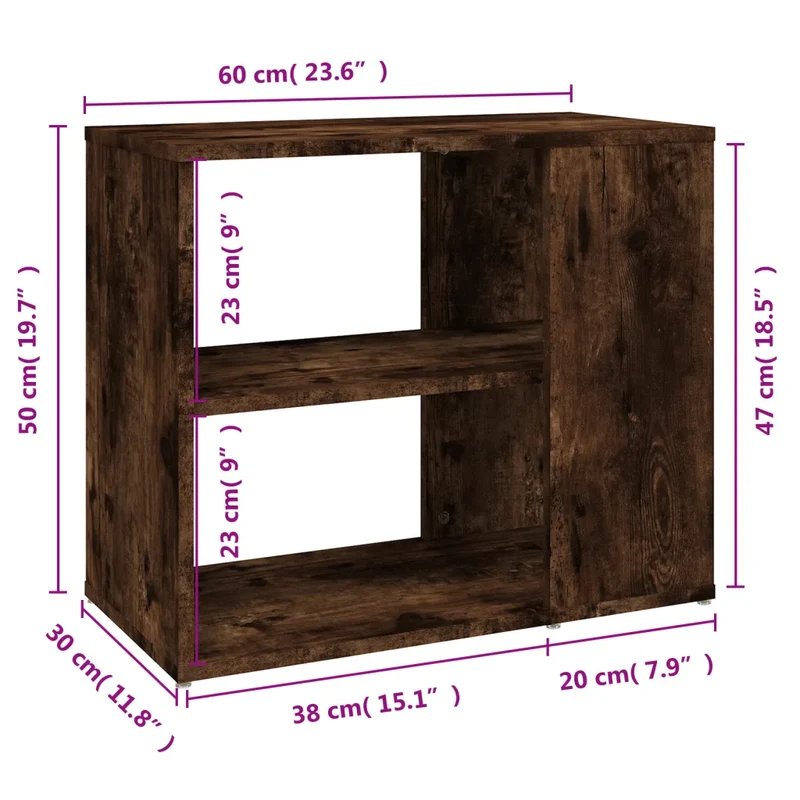 Armoire latérale chêne fumé rangement pratique 60 x 30 x 50 cm en bois d'ingénierie marron 02_0048244