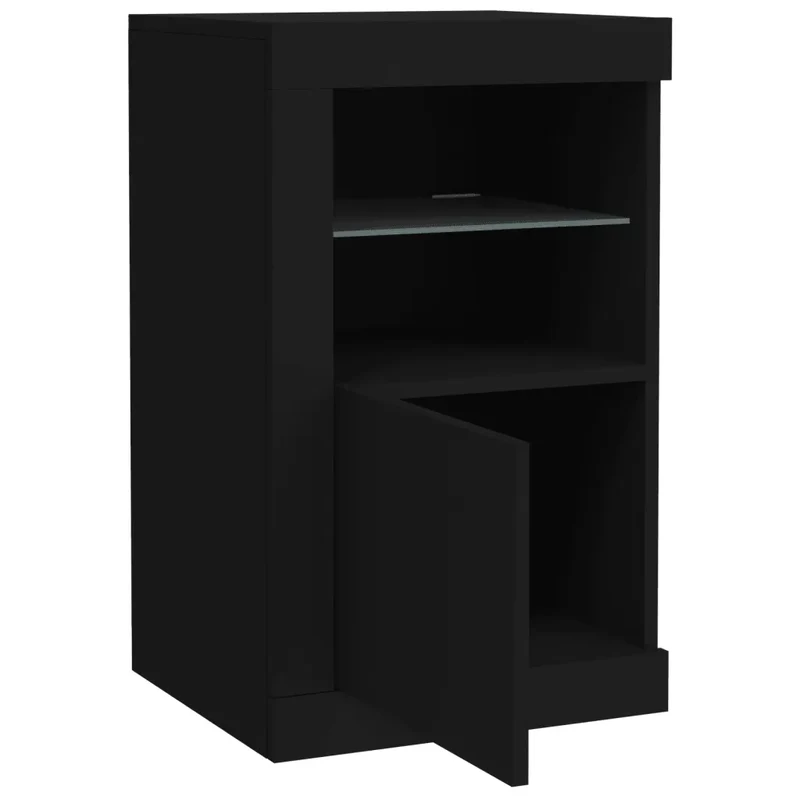 Lot de 2 armoires latérales avec lumières LED noires 41 x 37 x 67 cm design moderne espace de rangement en bois d'ingénierie noir 02_0049366