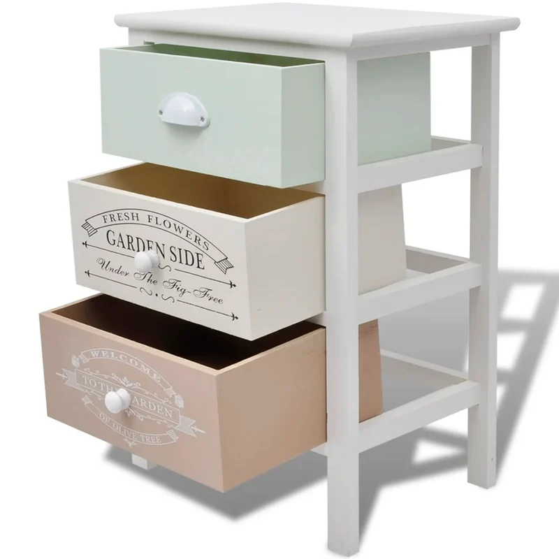 Armoire de rangement avec 3 tiroirs style français rustique 38 x 28 x 57 cm en bois blanc 02_0046273