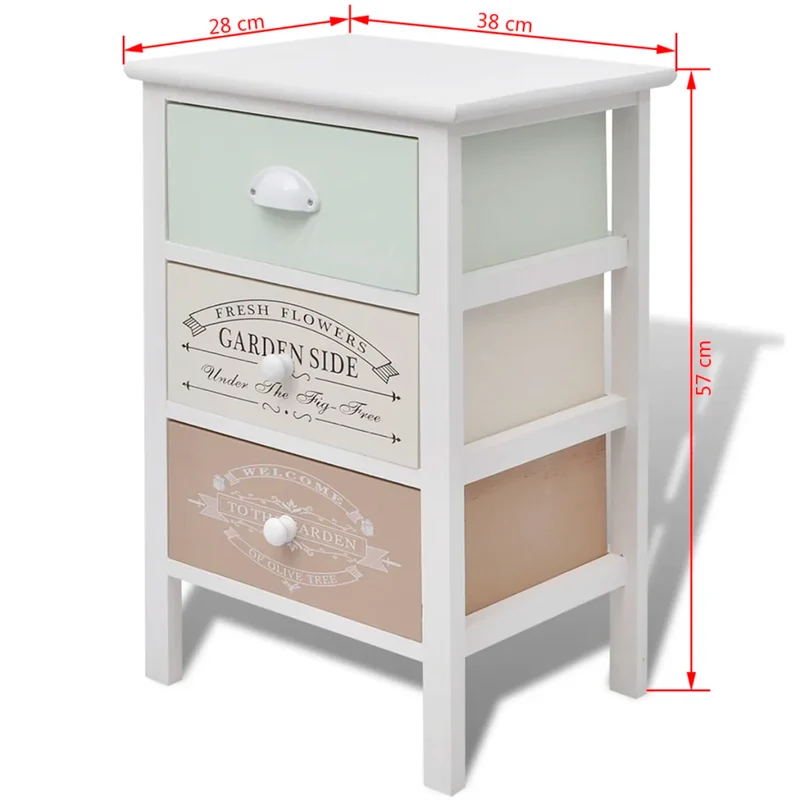 Armoire de rangement avec 3 tiroirs style français rustique 38 x 28 x 57 cm en bois blanc 02_0046273