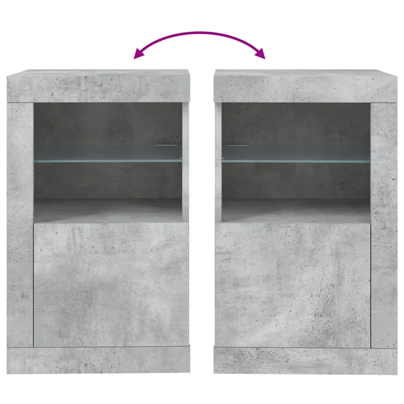 Armoire latérale avec éclairage LED tendance grand espace de rangement 41 x 37 x 67 cm en bois gris béton 02_0049369