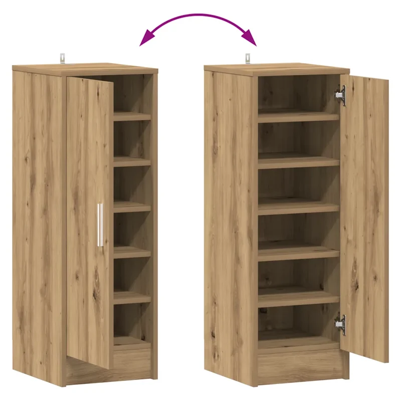 Armoire à chaussures vintage avec porte 32 x 35 x 92 cm rangement élégant style scandinave en bois vieux bois 02_0050919