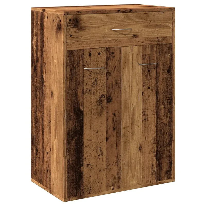 Armoire à chaussures vintage avec 4 étagères et tiroir 60 x 35 x 84 cm en bois d'ingénierie vieux bois 02_0050693