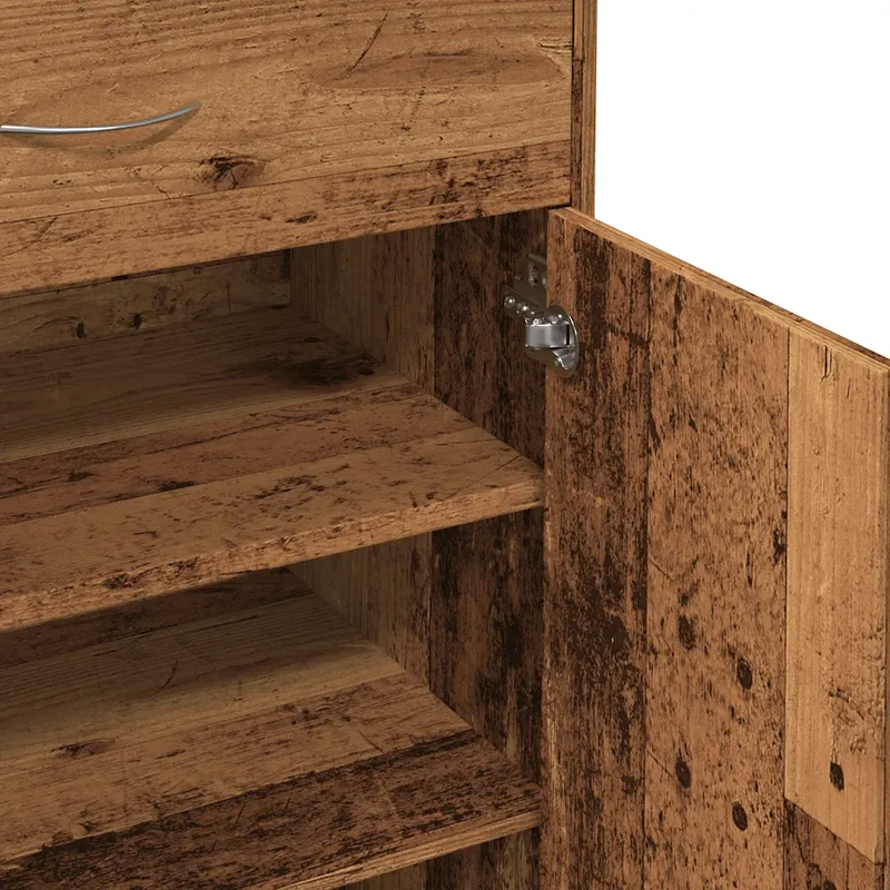 Armoire à chaussures vintage avec 4 étagères et tiroir 60 x 35 x 84 cm en bois d'ingénierie vieux bois 02_0050693