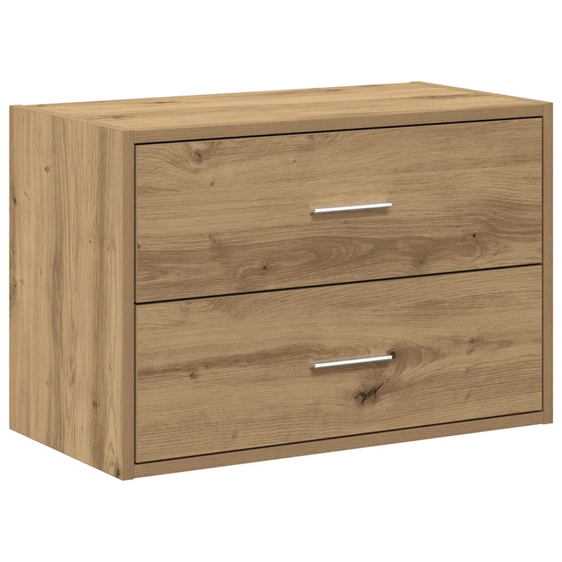 Armoire de rangement empilable 60 x 31 x 40 cm avec 2 tiroirs pratiques moderne en bois d'ingénierie chêne artisanal 02_0051203
