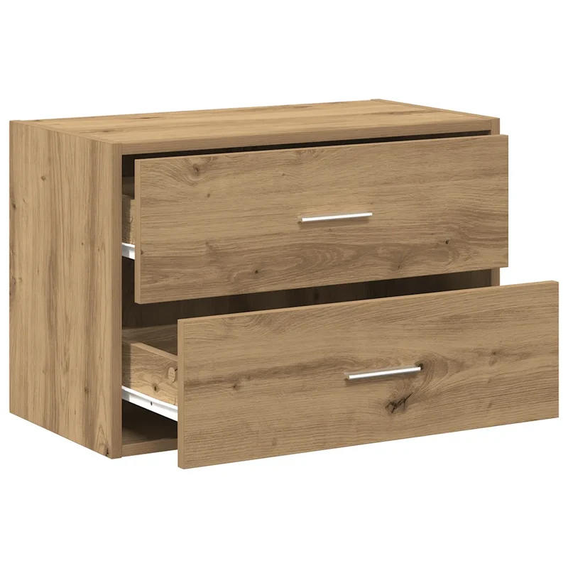 Armoire de rangement empilable 60 x 31 x 40 cm avec 2 tiroirs pratiques moderne en bois d'ingénierie chêne artisanal 02_0051203
