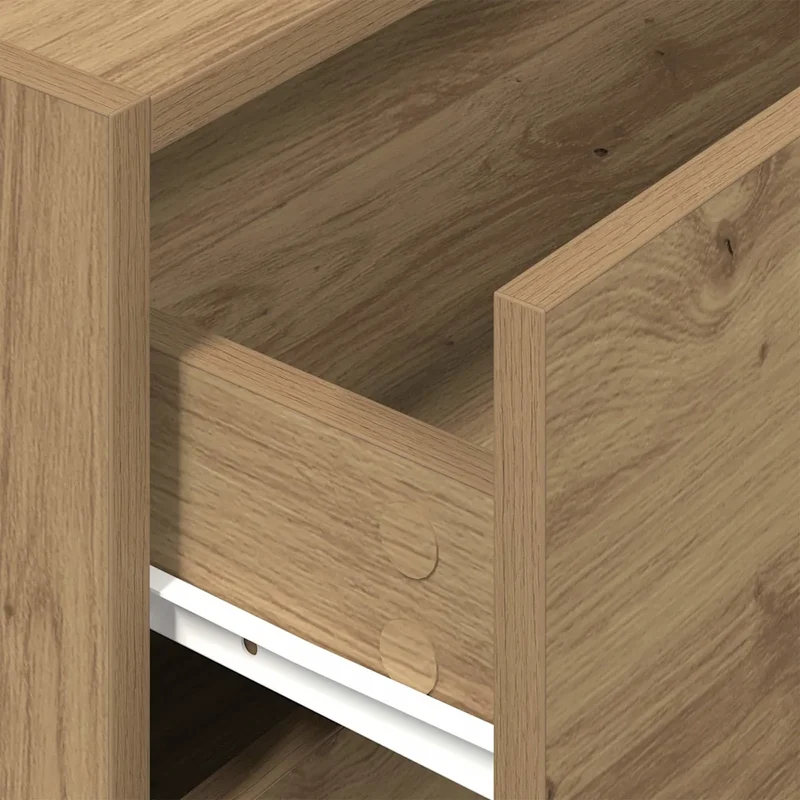 Armoire de rangement empilable 60 x 31 x 40 cm avec 2 tiroirs pratiques moderne en bois d'ingénierie chêne artisanal 02_0051203
