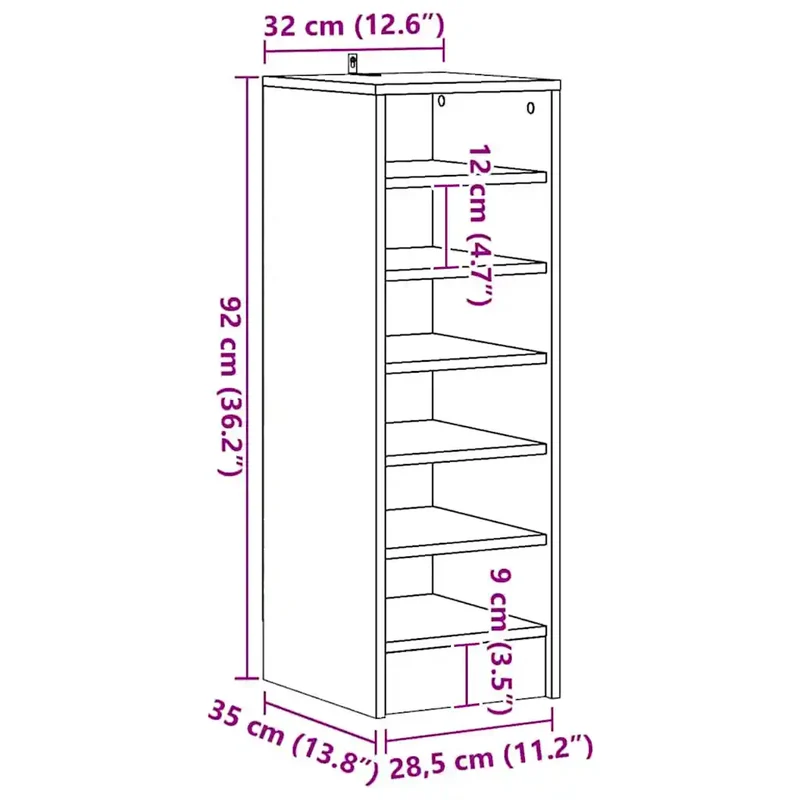 Armoire à chaussures contemporaine rangement mur ou sol 31,5 x 35 x 90 cm en bois chêne sonoma 02_0047964
