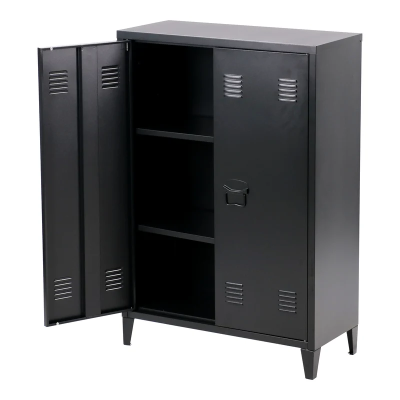 Casier de bureau armoire meuble de rangement pour bureau atelier chambre acier de bureau métallique à 2 portes 110 x 75 x 33 cm noir mat 03_0006335