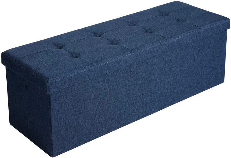 Banc de rangement coffre avec couvercle grand pouf pliable chambre entrée gain d'espace volume de 120 l charge max de 300kg rembourrage bleu foncé 12_0000219