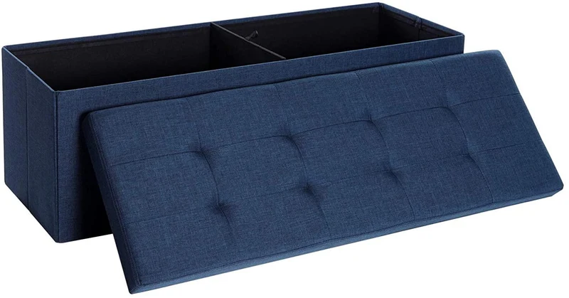 Banc de rangement coffre avec couvercle grand pouf pliable chambre entrée gain d'espace volume de 120 l charge max de 300kg rembourrage bleu foncé 12_0000219