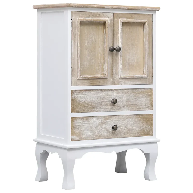 Armoire à tiroirs moderne 50 x 30 x 80 cm avec 2 portes et 2 tiroirs style déco intérieure en bois blanc 02_0046462