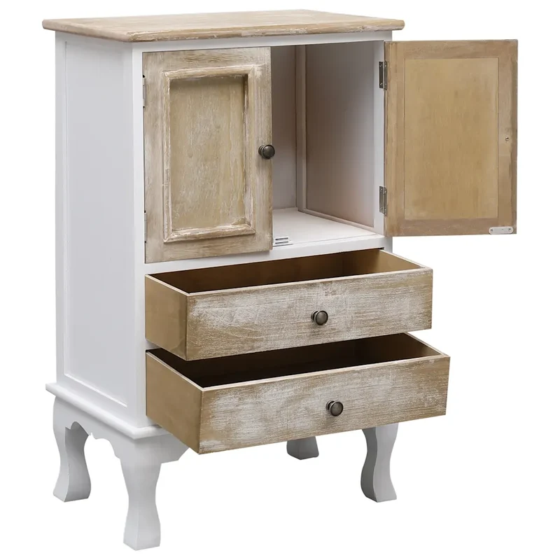Armoire à tiroirs moderne 50 x 30 x 80 cm avec 2 portes et 2 tiroirs style déco intérieure en bois blanc 02_0046462
