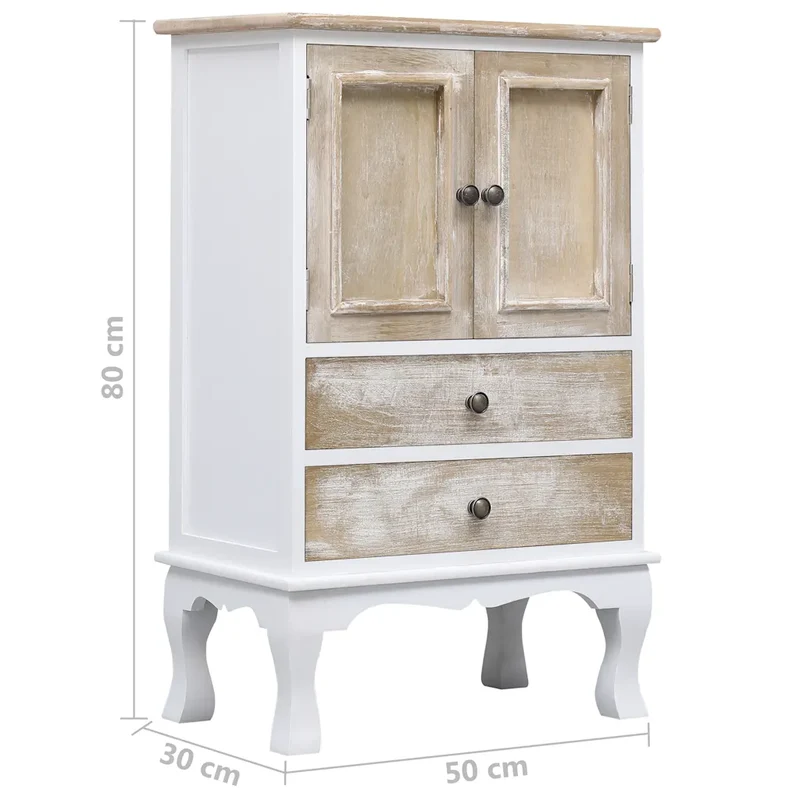 Armoire à tiroirs moderne 50 x 30 x 80 cm avec 2 portes et 2 tiroirs style déco intérieure en bois blanc 02_0046462