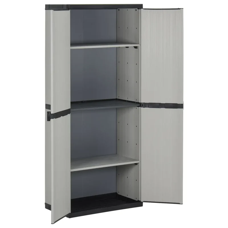 Armoire de rangement de jardin verrouillable avec 3 étagères 68 x 40 x 168 cm en PVC gris 02_0047063