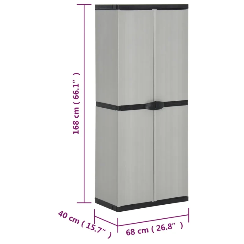 Armoire de rangement de jardin verrouillable avec 3 étagères 68 x 40 x 168 cm en PVC gris 02_0047063