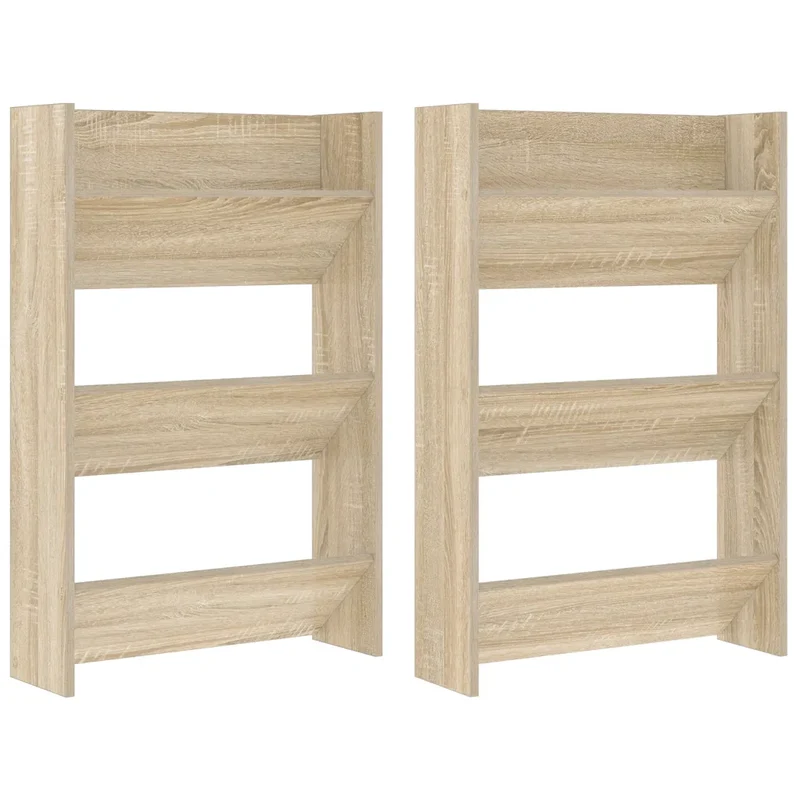 Lot de 2 armoires à chaussures murales modernes 60 x 18 x 90 cm rangement efficace en aggloméré chêne sonoma 02_0047897