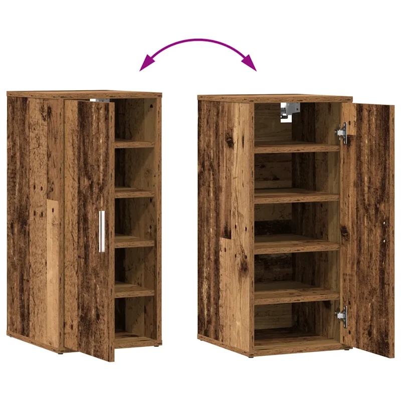Armoire à chaussures avec porte 32 x 35 x 70 cm grand espace de rangement style vintage en bois vieux bois 02_0050915