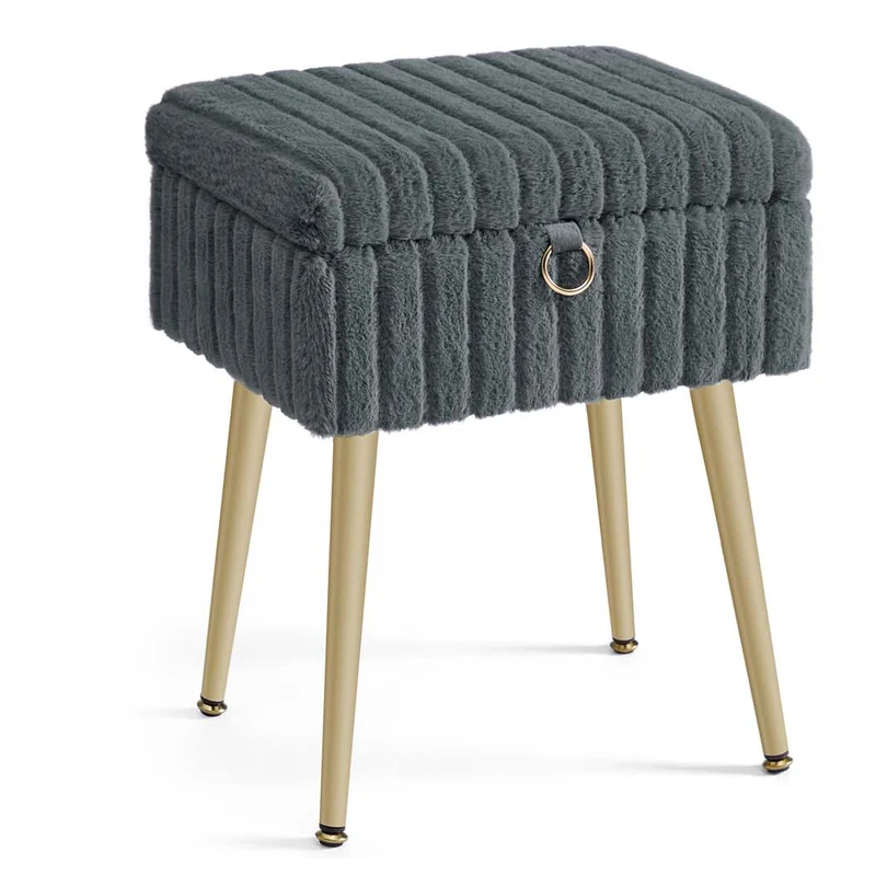 Tabouret de coiffeuse tabouret avec rangement 30 x 40 x 50 cm repose-pieds pieds en métal rembourré pieds réglables pour salon chambre dressing gris 12_0008032