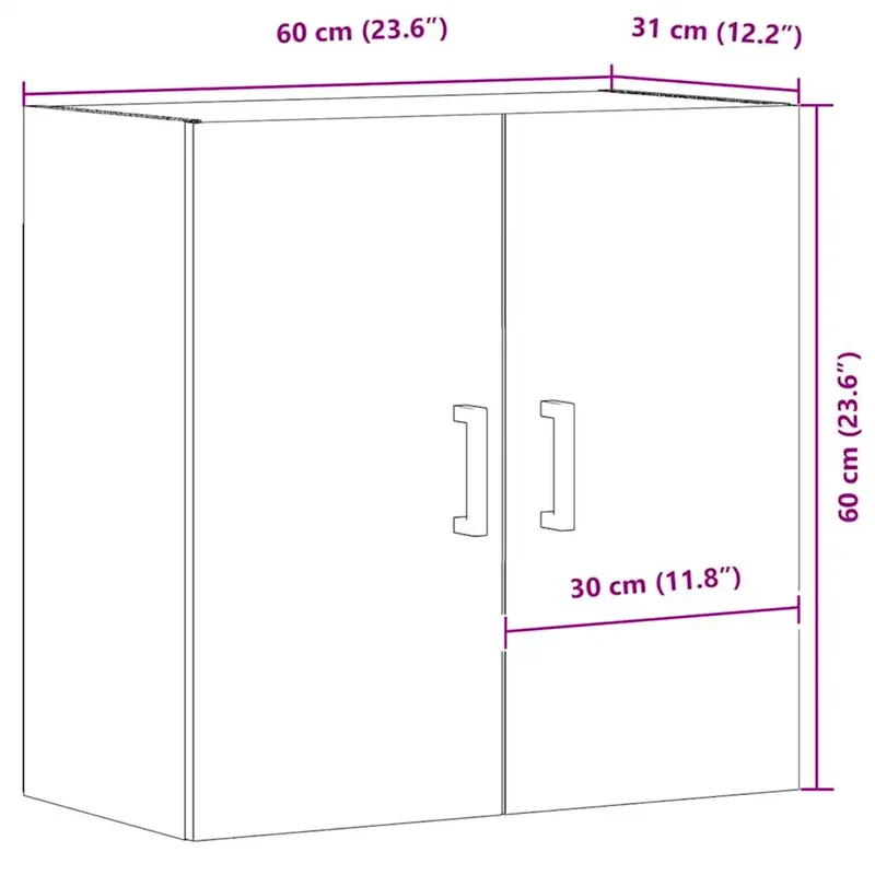 Armoire murale fonctionnelle design épuré 60 x 31 x 60 cm en bois d'ingénierie chêne artisanal 02_0051137