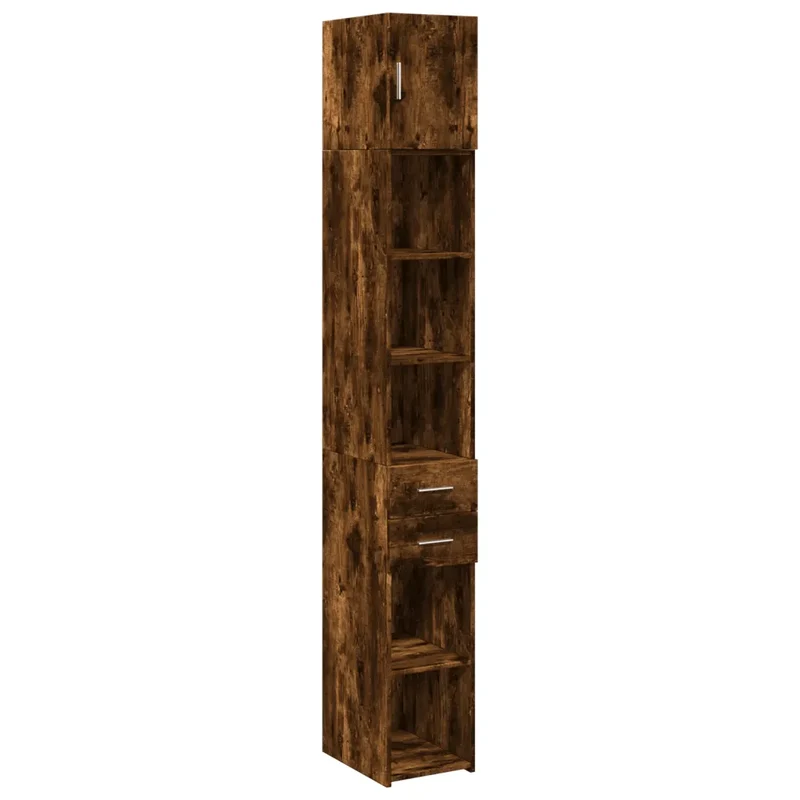 Armoire de rangement mince 30 x 42,5 x 225 cm grand espace de stockage salle bain cuisine en bois d'ingénierie chêne fumé 02_0055556