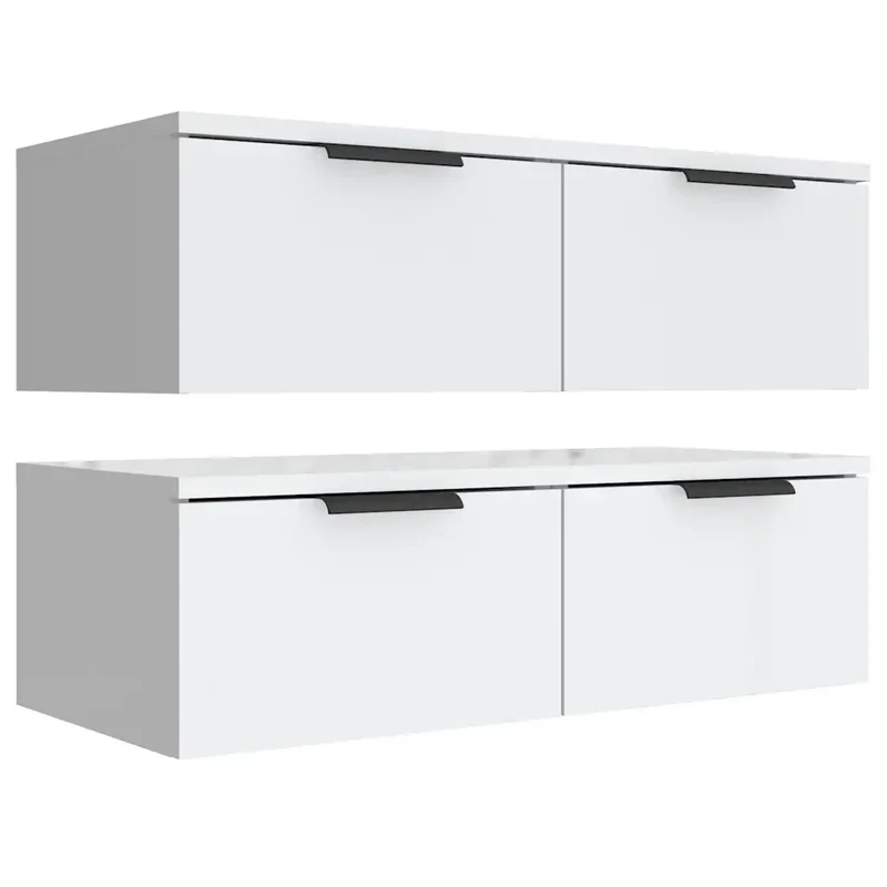 Lot de 2 armoires murales rangement classique 68 x 30 x 20 cm en bois d'ingénierie blanc 02_0055222