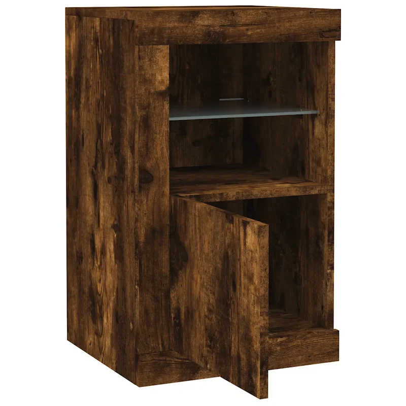 Armoire latérale avec éclairage LED moderne espace de rangement 41 x 37 x 67 cm en bois d'ingénierie chêne fumé 02_0049371