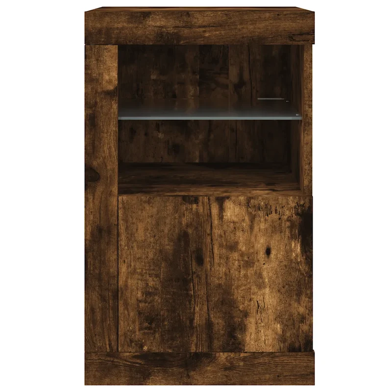 Armoire latérale avec éclairage LED moderne espace de rangement 41 x 37 x 67 cm en bois d'ingénierie chêne fumé 02_0049371