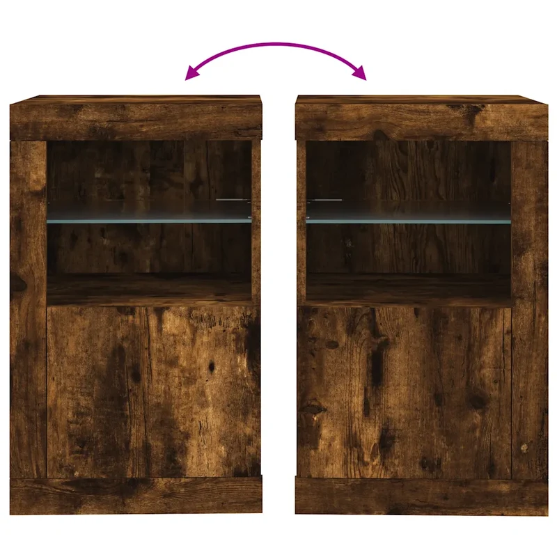 Armoire latérale avec éclairage LED moderne espace de rangement 41 x 37 x 67 cm en bois d'ingénierie chêne fumé 02_0049371