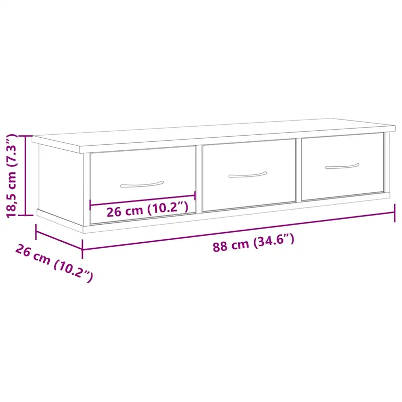 Armoire murale pratique avec tiroirs 88 x 26 x 18 cm design élégant en bois d'ingénierie chêne artisanal 02_0050691
