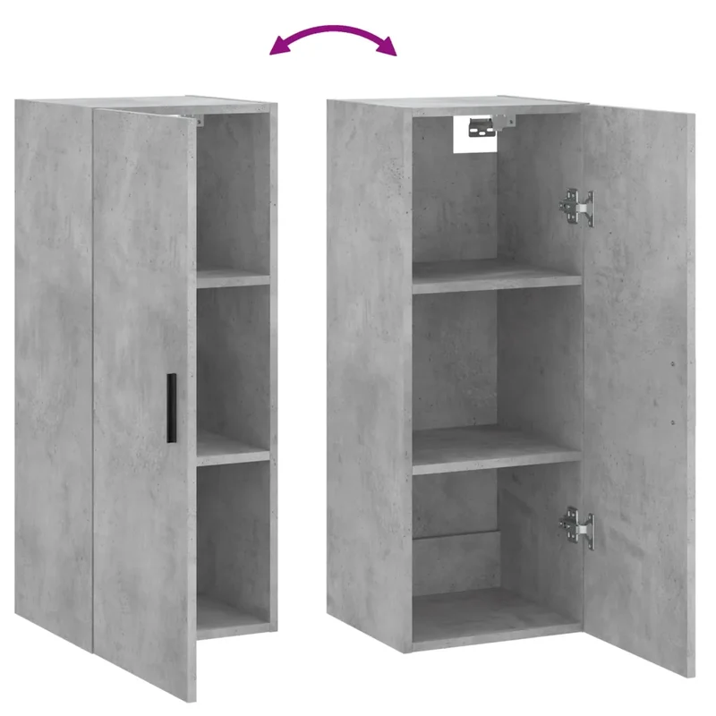 Armoire murale pratique rangement suspendu 34,5 x 34 x 90 cm en bois d'ingénierie gris béton 02_0048671