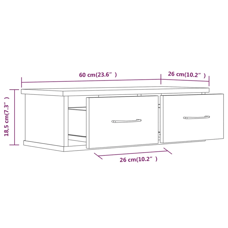 Armoire murale pratique chêne fumé 60 x 26 x 18 cm ample rangement design contemporain en bois d'ingénierie chêne fumé 02_0048126