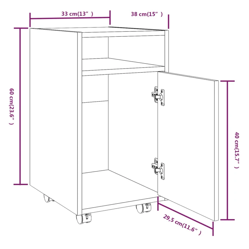 Armoire latérale à roulettes espace de rangement 33 x 38 x 60 cm style classique en bois d'ingénierie gris 02_0048247