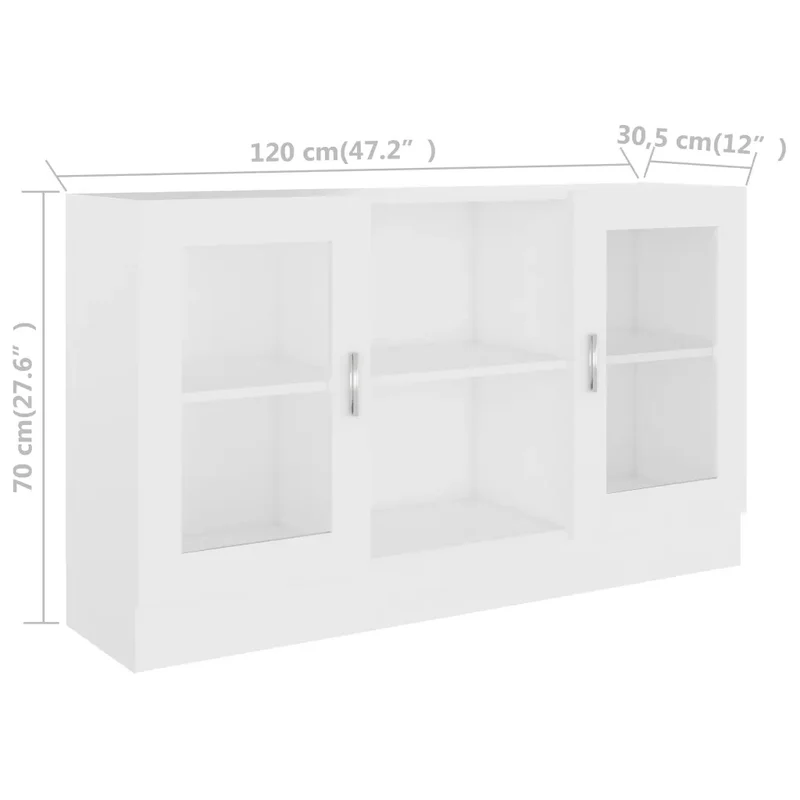 Armoire à vitrine moderne pratique 120 x 30,5 x 70 cm style épuré en bois d'ingénierie blanc 02_0047764
