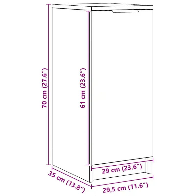 Armoire à chaussures avec porte 29,5 x 35 x 70 cm pratique 4 étagères style chêne artisanal en bois d'ingénierie 02_0050991