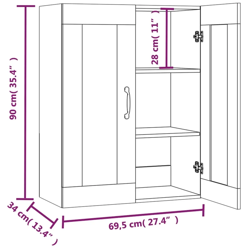 Armoire murale suspendue bois d'ingénierie rangement polyvalent 69 x 34 x 90 cm en chêne sonoma 02_0048025