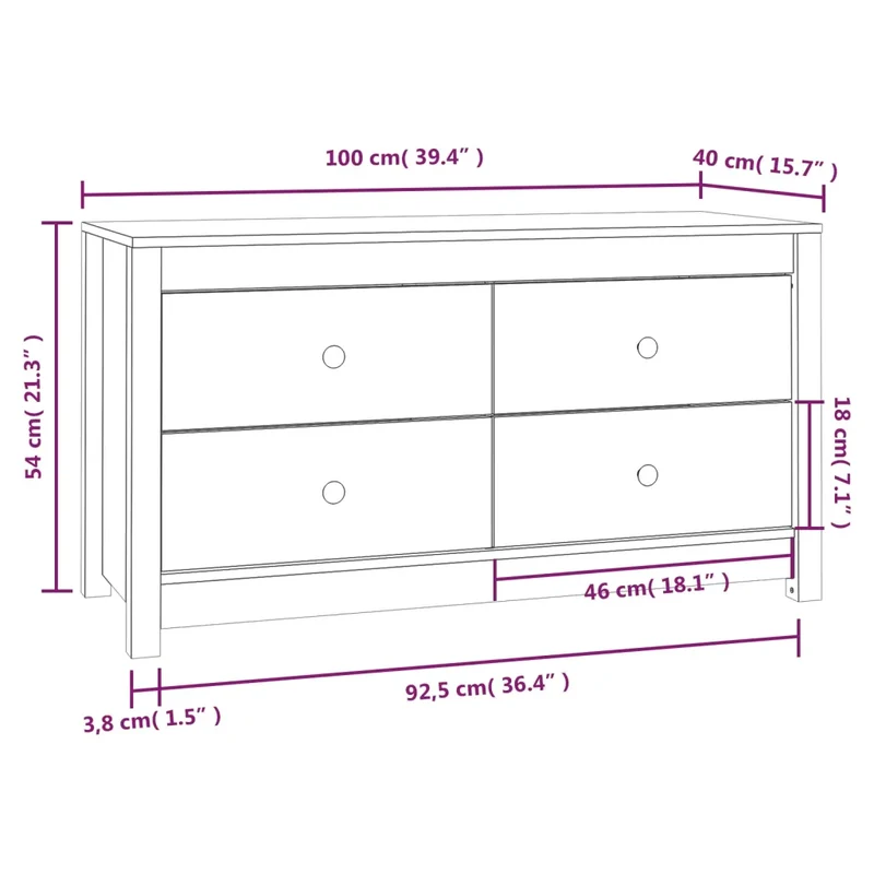 Armoire latérale pratique rustique rangement 100 x 40 x 54 cm en bois de pin naturel 02_0048464