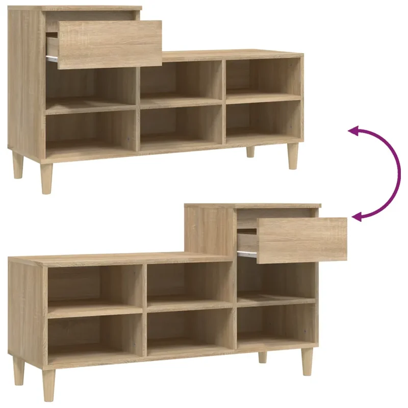 Armoire à chaussures chêne sonoma 102 x 36 x 60 cm avec tiroir gain de place style moderne en bois d'ingénierie beige 02_0048445