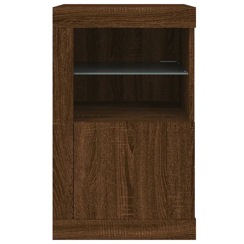 Armoire latérale moderne à éclairage LED 41 x 37 x 67 cm grand espace de rangement style contemporain en bois chêne 02_0049374